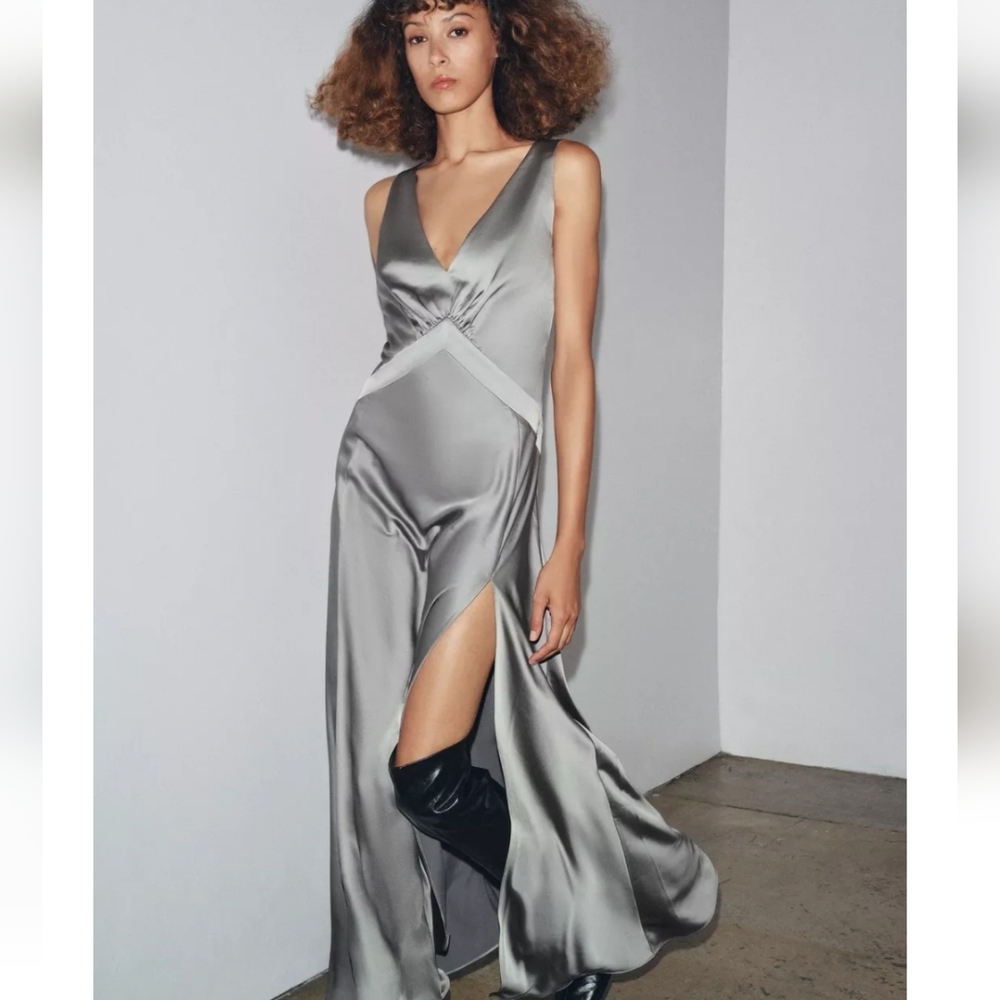 ZARA LONG SATIN EFFECT DRESS BLOGGERS FAVE NWT LARGE